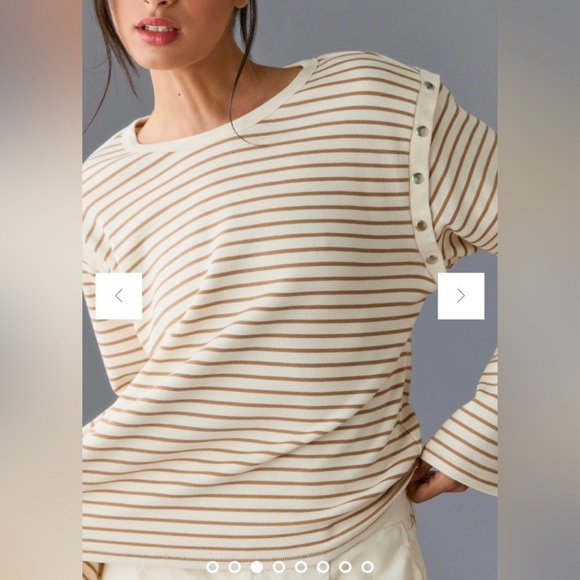 Anthropologie Maeve Women's Slouchy Striped Long Sleeve Shirt Cream Tan Medium - Picture 3 of 11